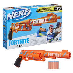 Nerf Fortnite 6-SH blaster with camo pulse wrap for immersive indoor battles.