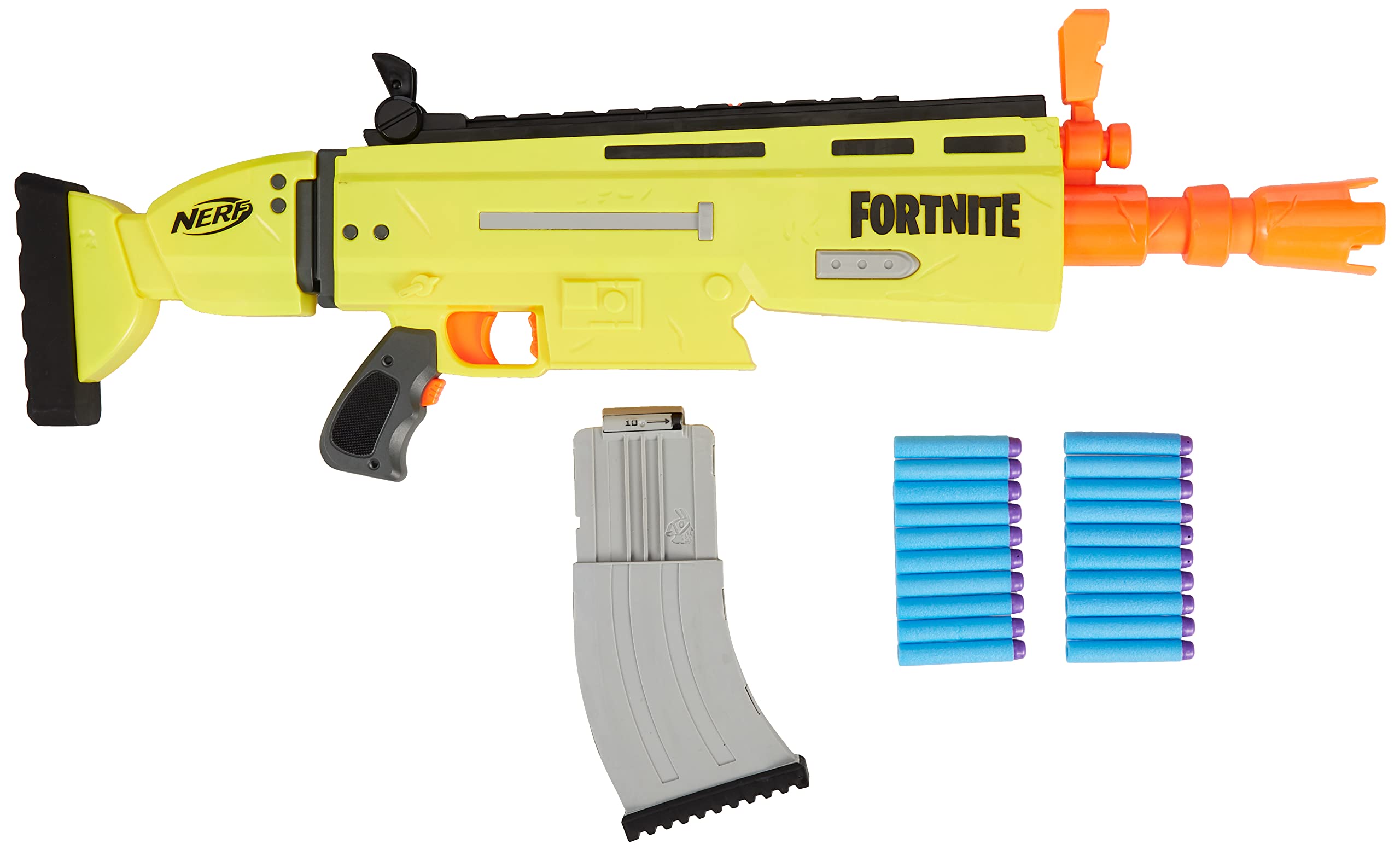 Nerf Fortnite AR-L blaster 10-dart clip ready for rapid reloads