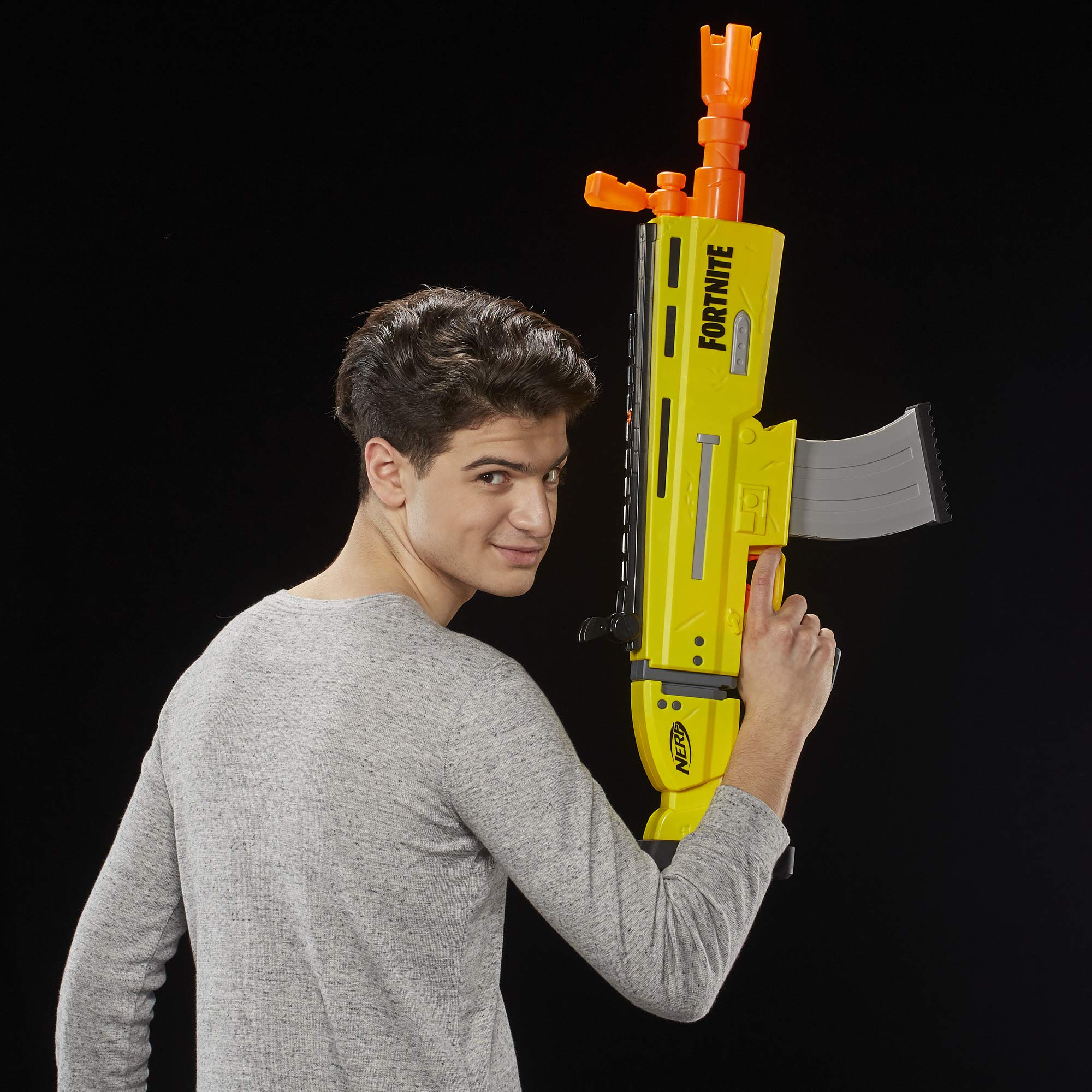 Nerf Fortnite AR-L blaster access door closed for safe operation