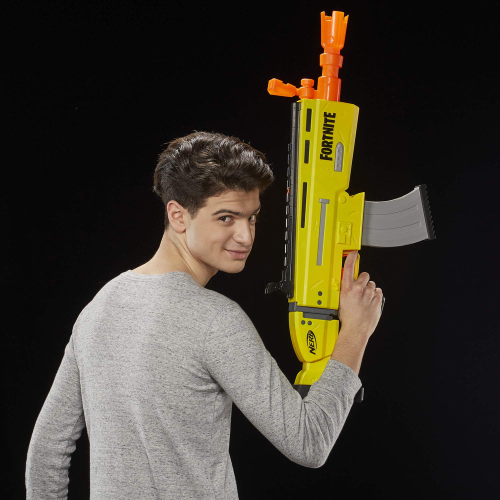 Nerf Fortnite AR-L blaster access door closed for safe operation