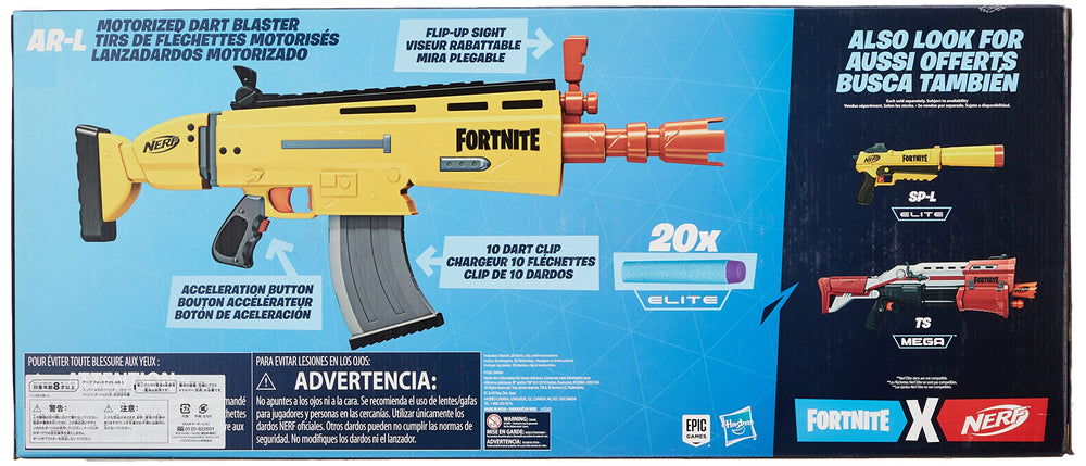Nerf Fortnite AR-L blaster two flip-up sights for improved aim