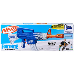 Nerf Fortnite Blue Shock Blaster side profile with bold styling for Fortnite battles
