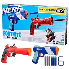 Nerf Fortnite Flint-Knock blaster close-up showing tension lever action for quick shots.