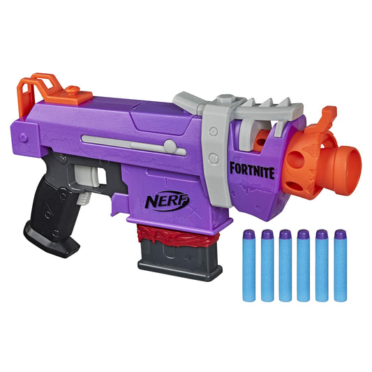 Nerf Fortnite SMG-E blaster in motorized action for high-energy battles