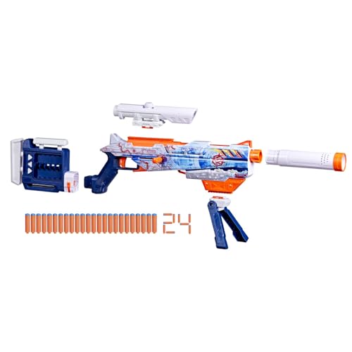 Nerf Loadout Arctic Zerostriker blaster stock adds stability for steadier shots.