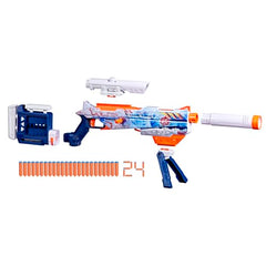 Nerf Loadout Arctic Zerostriker blaster stock adds stability for steadier shots.
