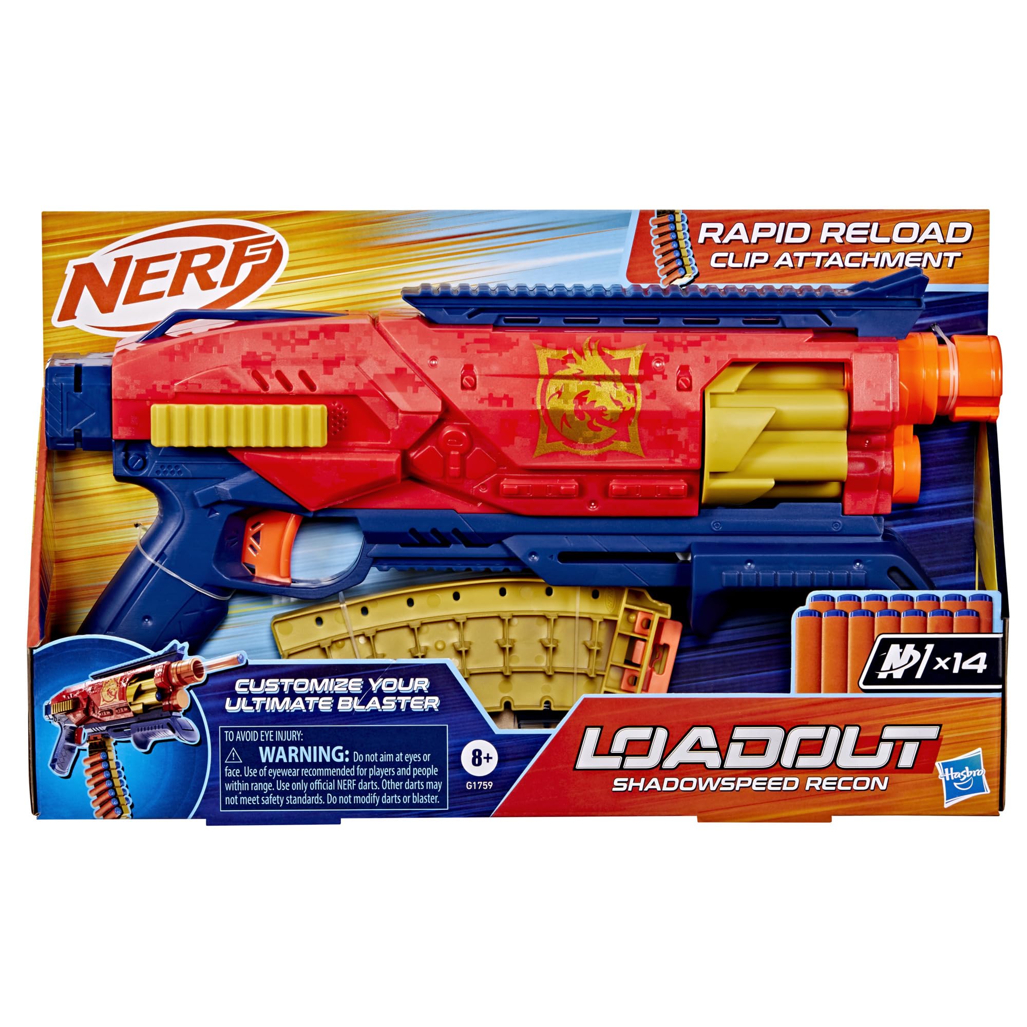 Nerf Loadout Shadowspeed Recon with a dart storage attachment enables rapid reloads
