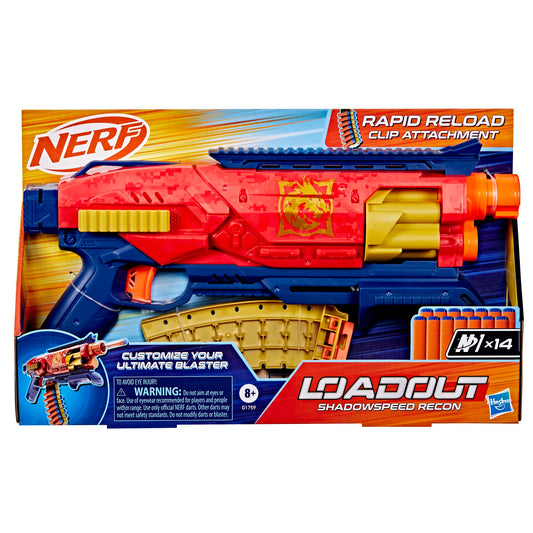 Nerf Loadout Shadowspeed Recon with a dart storage attachment enables rapid reloads
