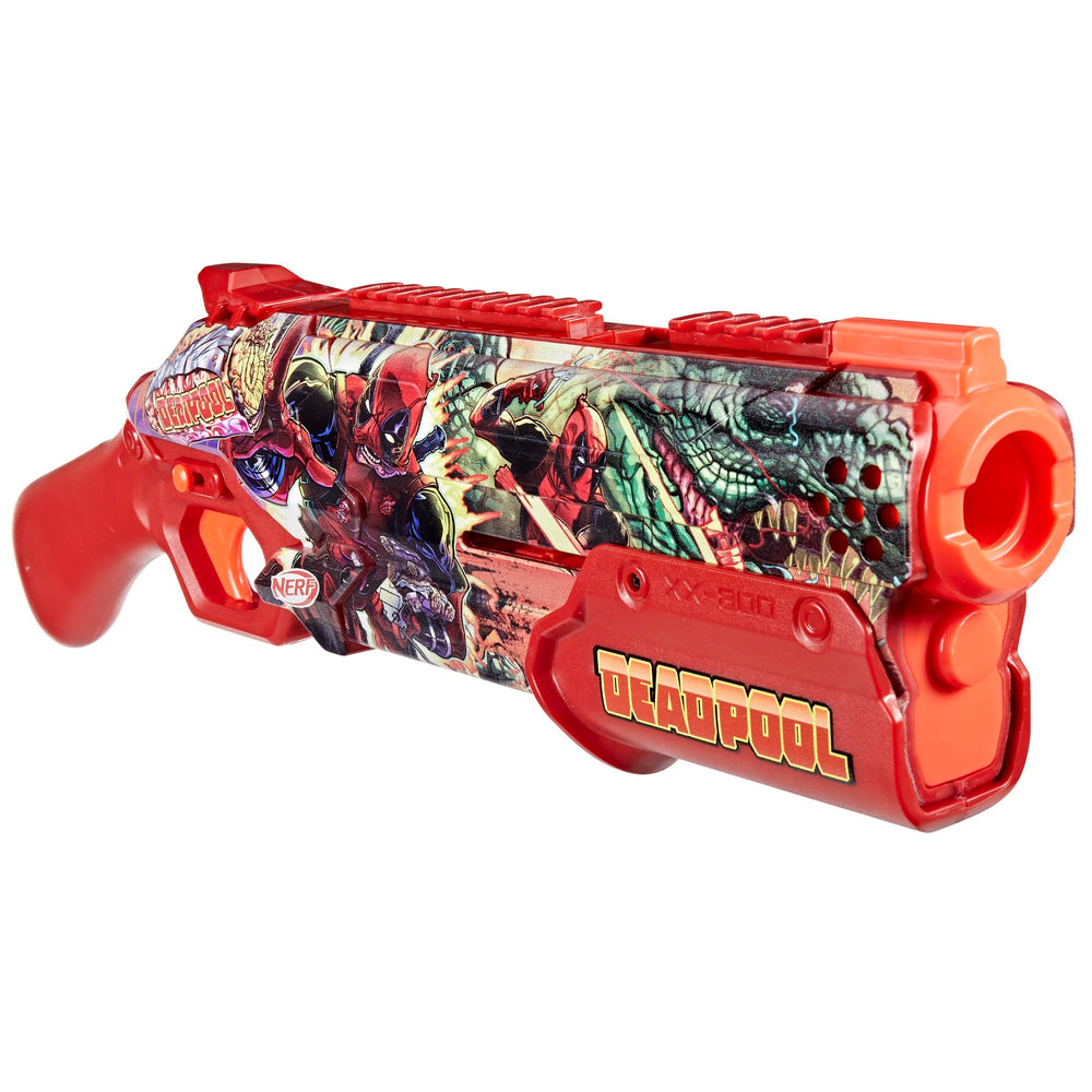 Nerf Marvel Deadpool breech-load mechanism enabling quick reloads during battles