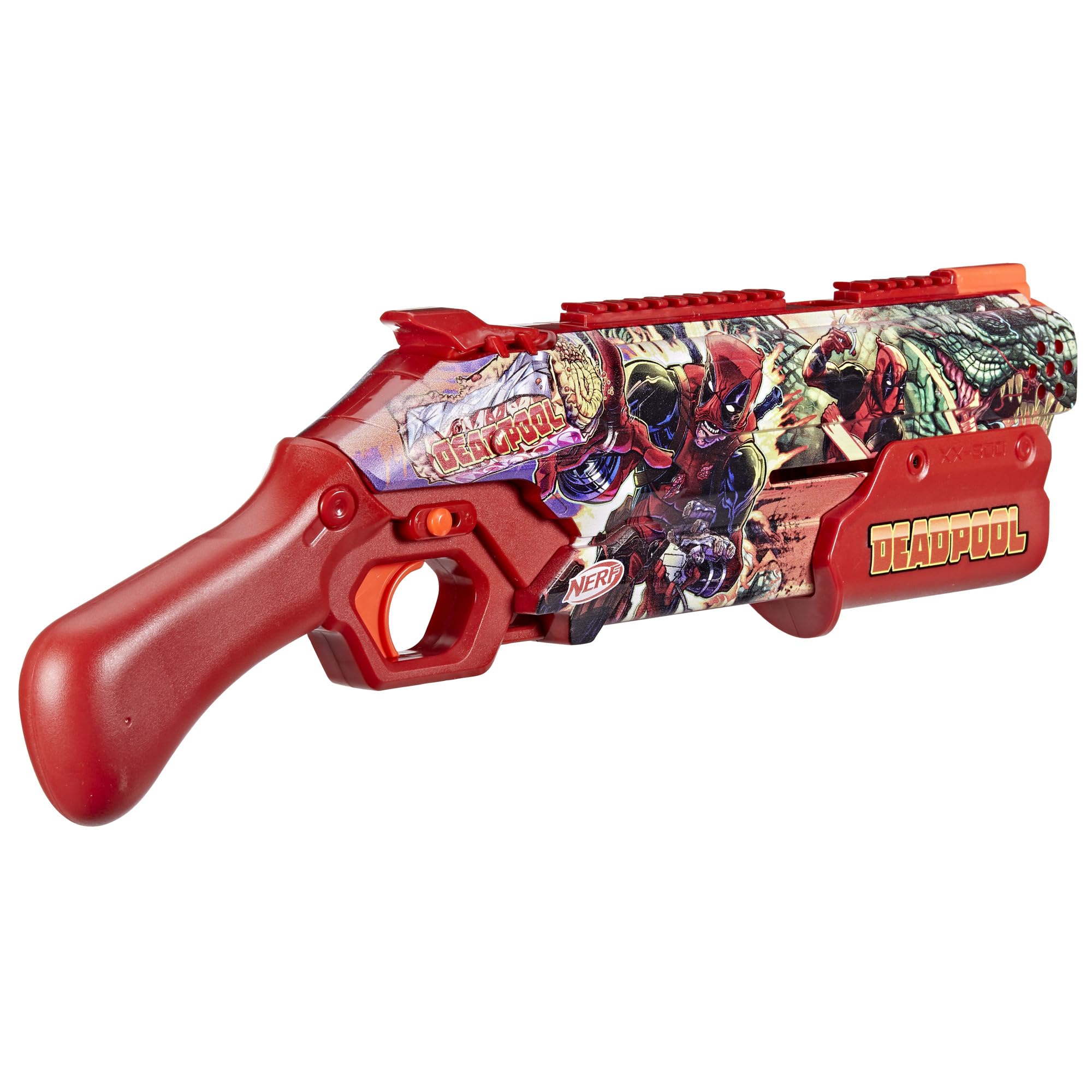 Nerf Marvel Deadpool pump-action priming for controlled firing