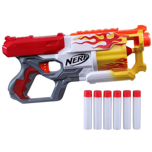 Nerf Mega CycloneShock Hotrod blaster front view for high-energy outdoor battles.