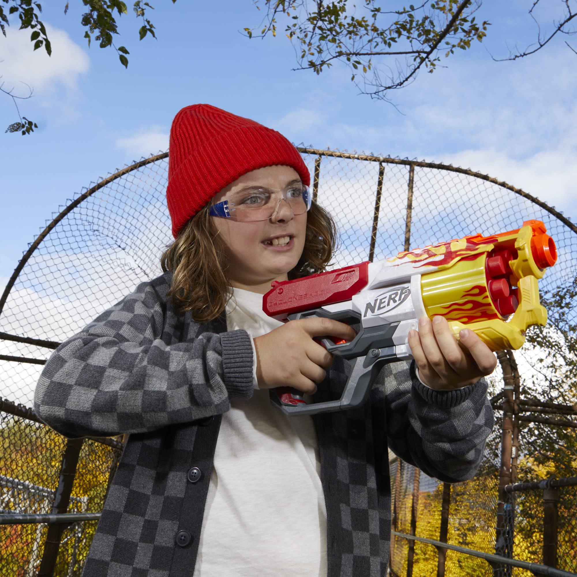 Nerf Mega CycloneShock Hotrod priming slide for easy blasting.