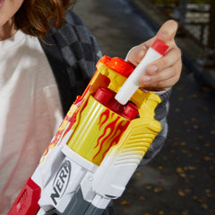 Nerf Mega CycloneShock Hotrod side view showing vibrant flame detail.