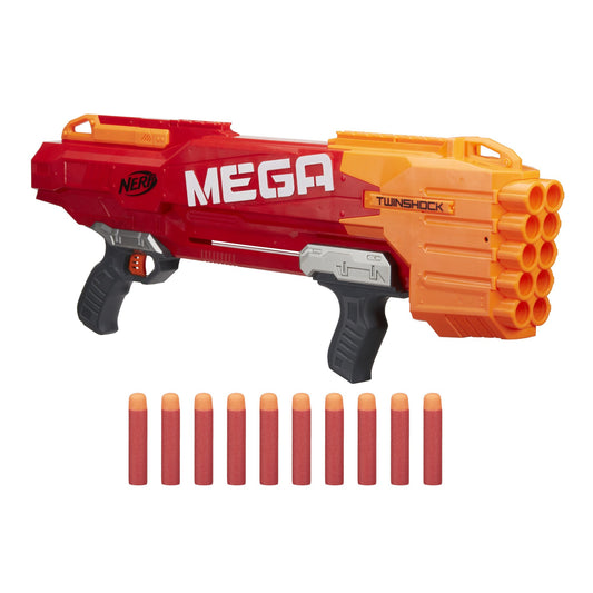 Nerf Mega Twinshock blaster front view for fast backyard battles