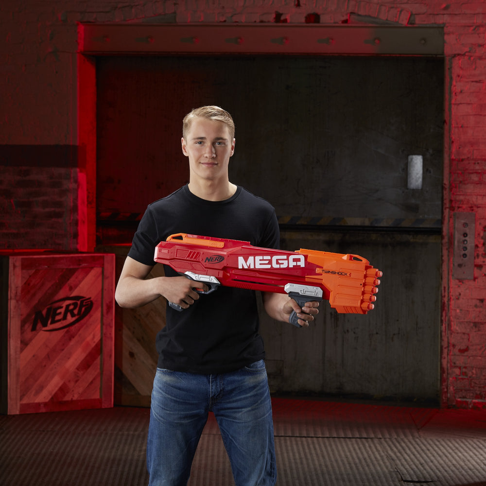 Nerf Mega Twinshock in action showing slam-fire option