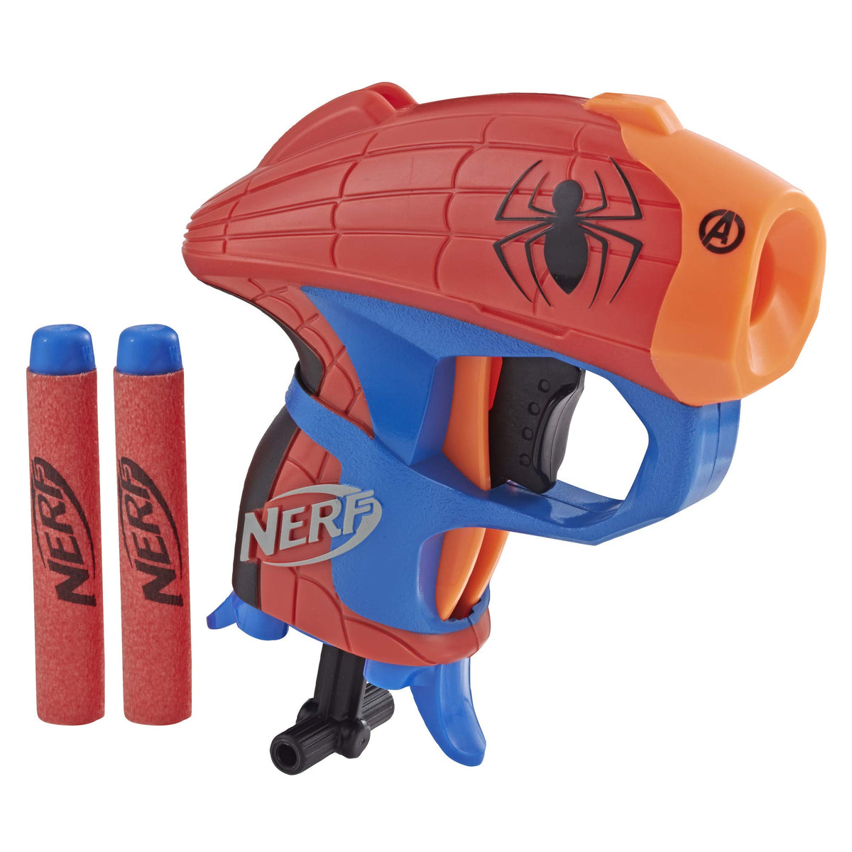 Nerf MicroShots Marvel Spider-Man blaster front view, a compact toy for quick play sessions.