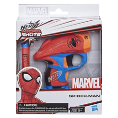 Nerf MicroShots Marvel Spider-Man blaster with darts included for collectible battles.