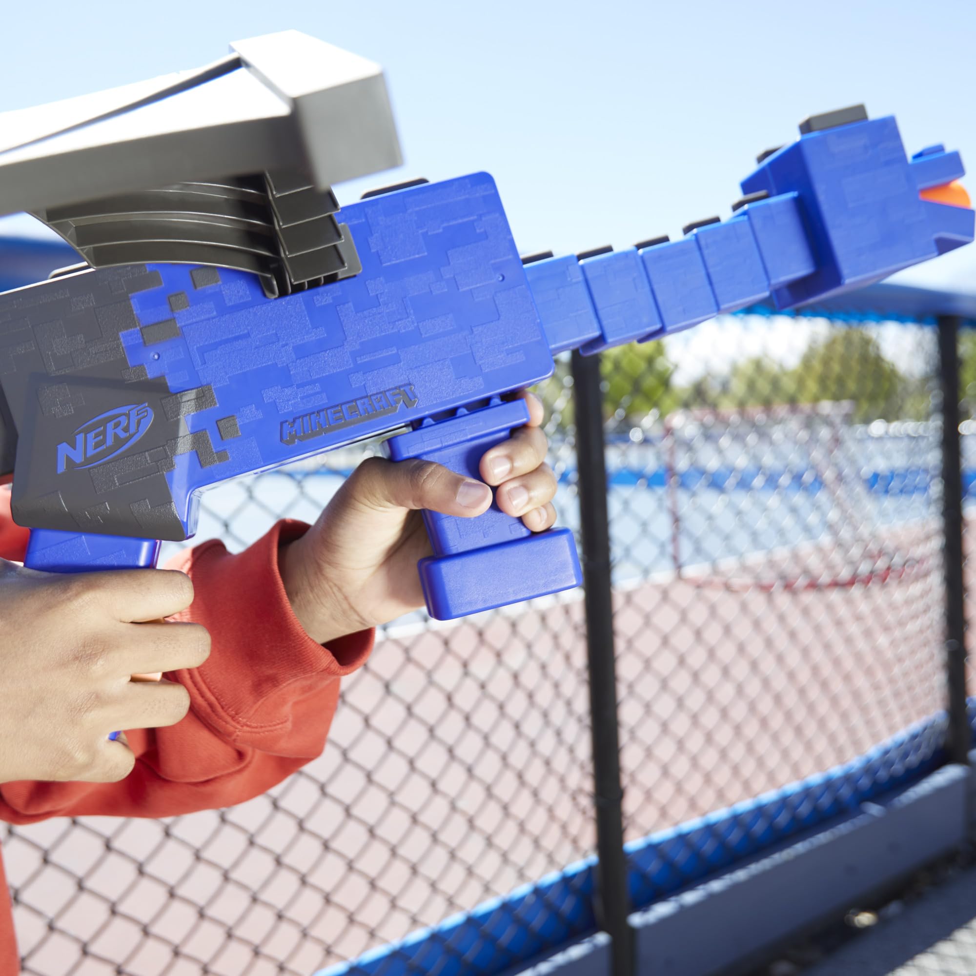 Nerf Minecraft Ender Dragon blaster four-dart internal clip in action