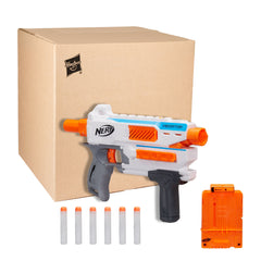 Nerf Modulus Mediator shows side-loading 6-dart clip for quick reloads.