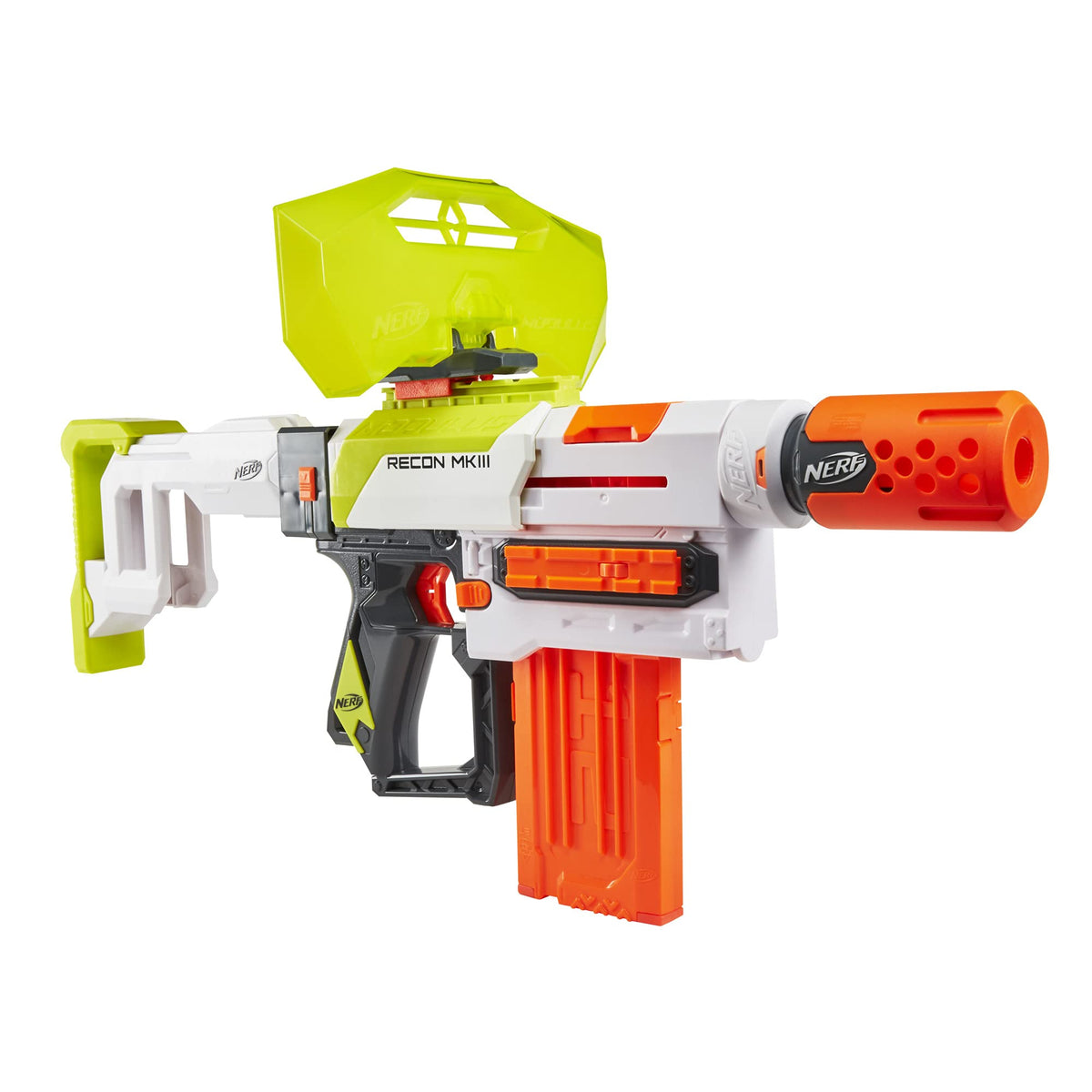 Nerf Modulus Recon MKIII with stock attached for steadier outdoor aiming