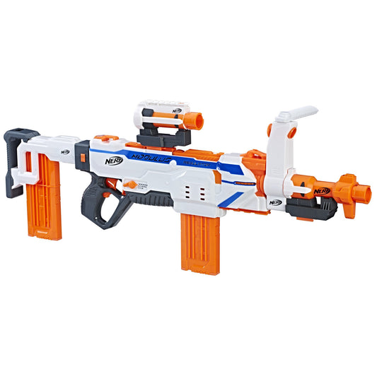 NERF Modulus Regulator front view shows motorized blasting for action.