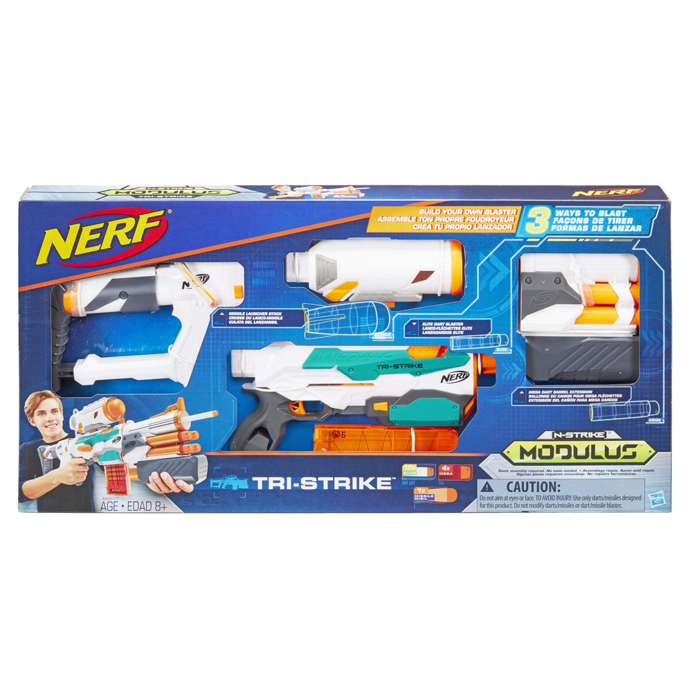 Nerf Modulus Tri-Strike elite-darts-clip ready for rapid-fire backyard battles.