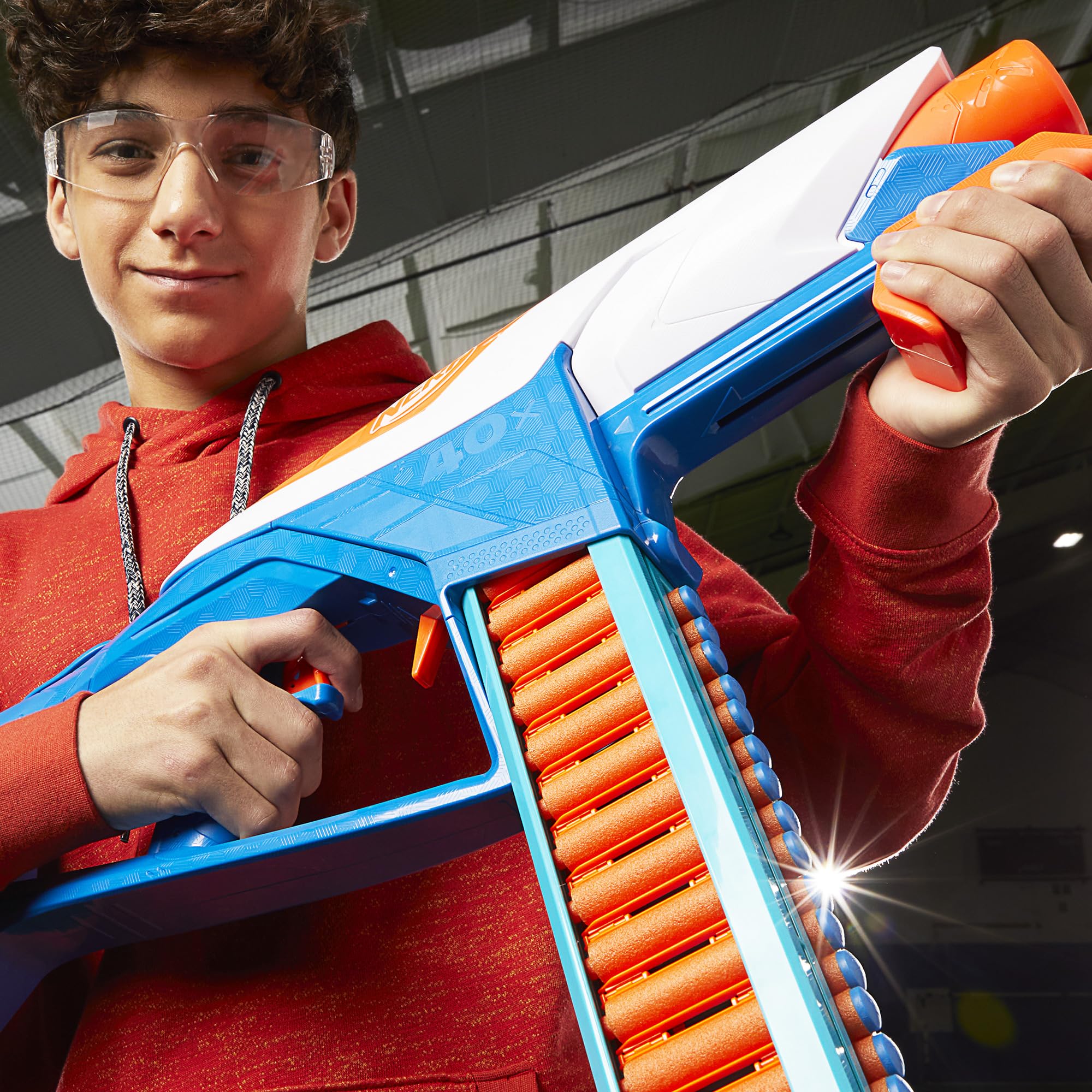 Nerf N Series darts loading onto belt speeds up reloading.