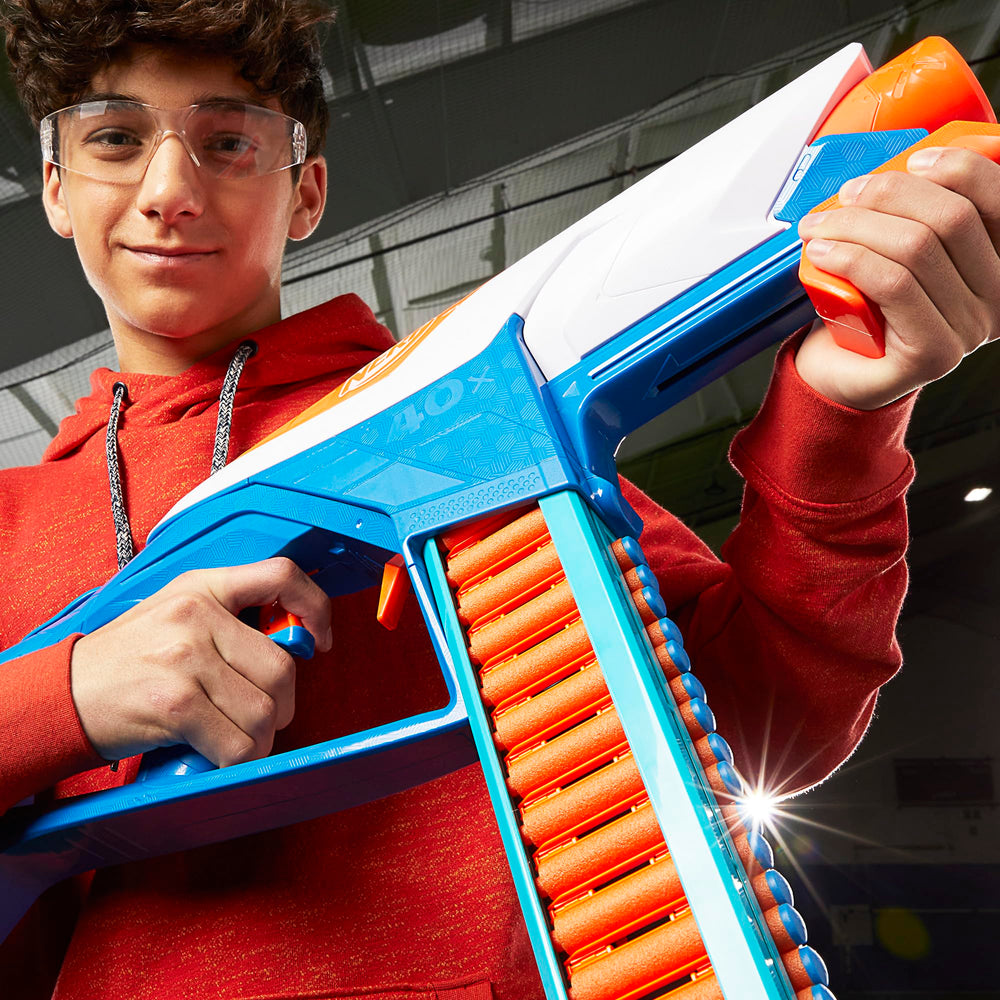 Nerf N Series darts loading onto belt speeds up reloading.