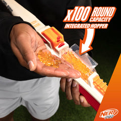 Integrated hopper holds 100 rounds for continuous bursts