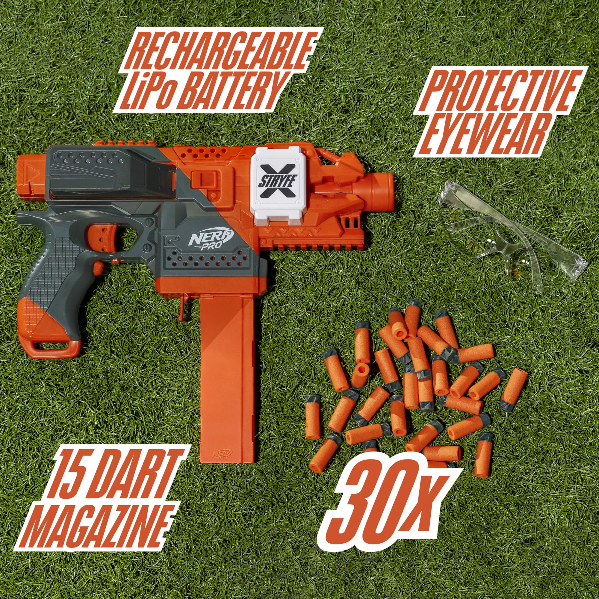 Nerf Pro Stryfe X 15-dart magazine enables quick reloading during battles