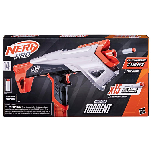 Nerf Pro Torrent 15-dart magazine highlighting compact, high-capacity ammo storage.