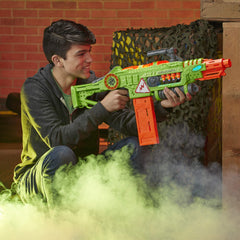 Nerf Revoltinator blaster side view showing two tactical rails for accessories