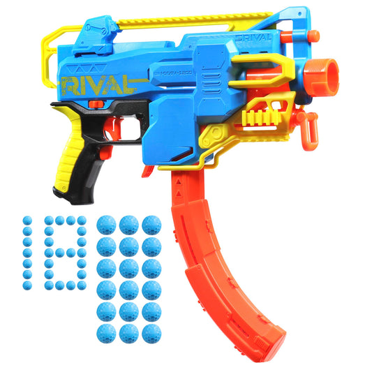 Nerf Rival Challenger MXXIV-1200 front view with curved magazine for rapid-fire