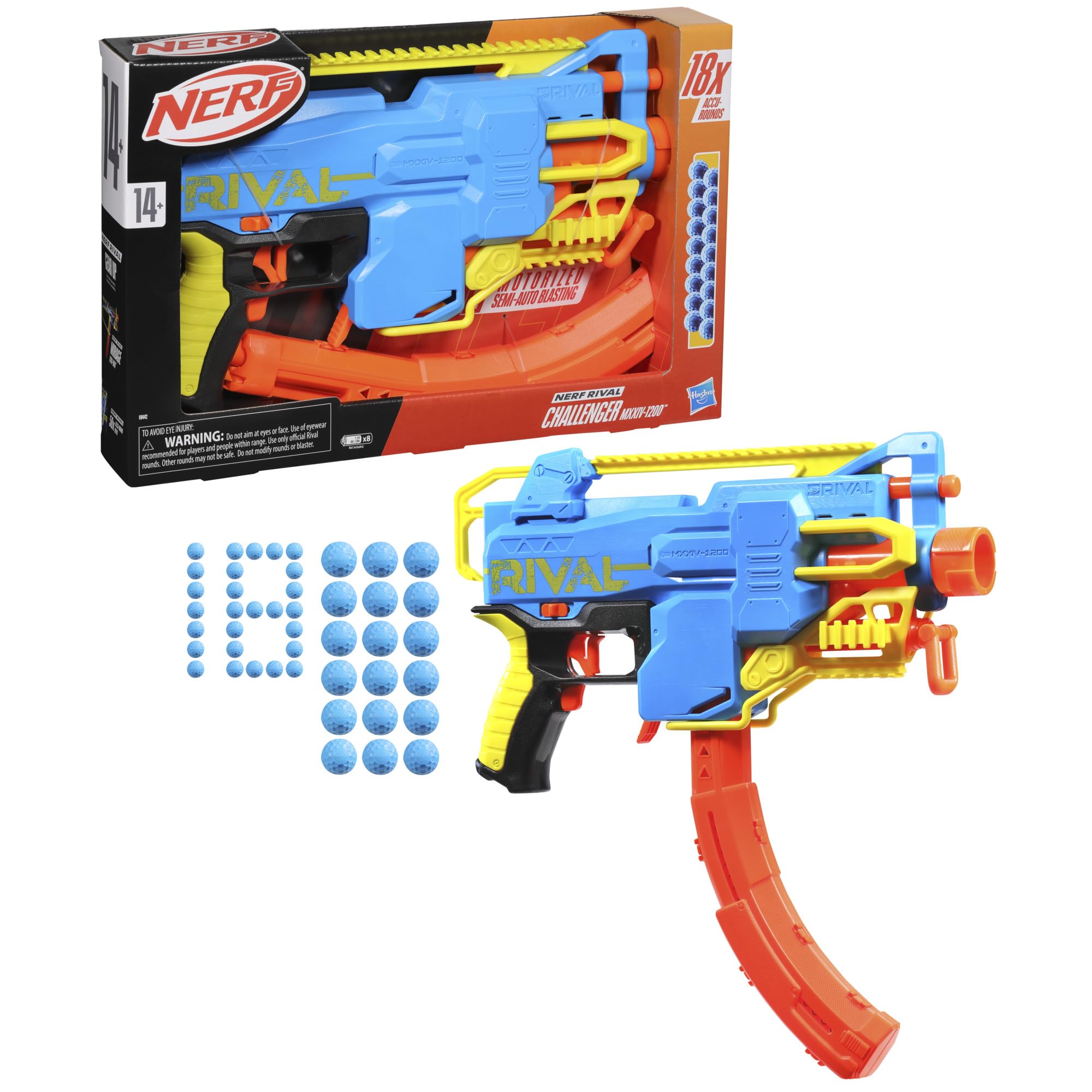 Nerf Rival Challenger MXXIV-1200 rev trigger action during motorized blasting