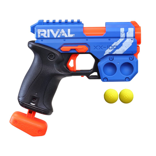 Nerf Rival Knockout XX-100 blaster close-up showing compact power for fast games.