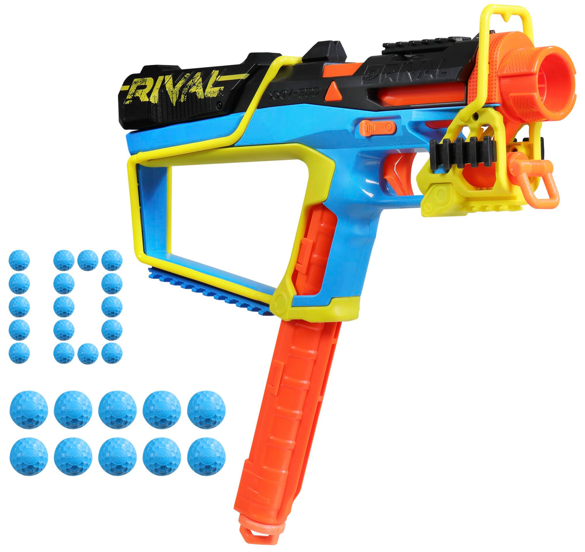 Nerf Rival Mirage XXIV-800 blaster front view with streamlined barrel for improved aim
