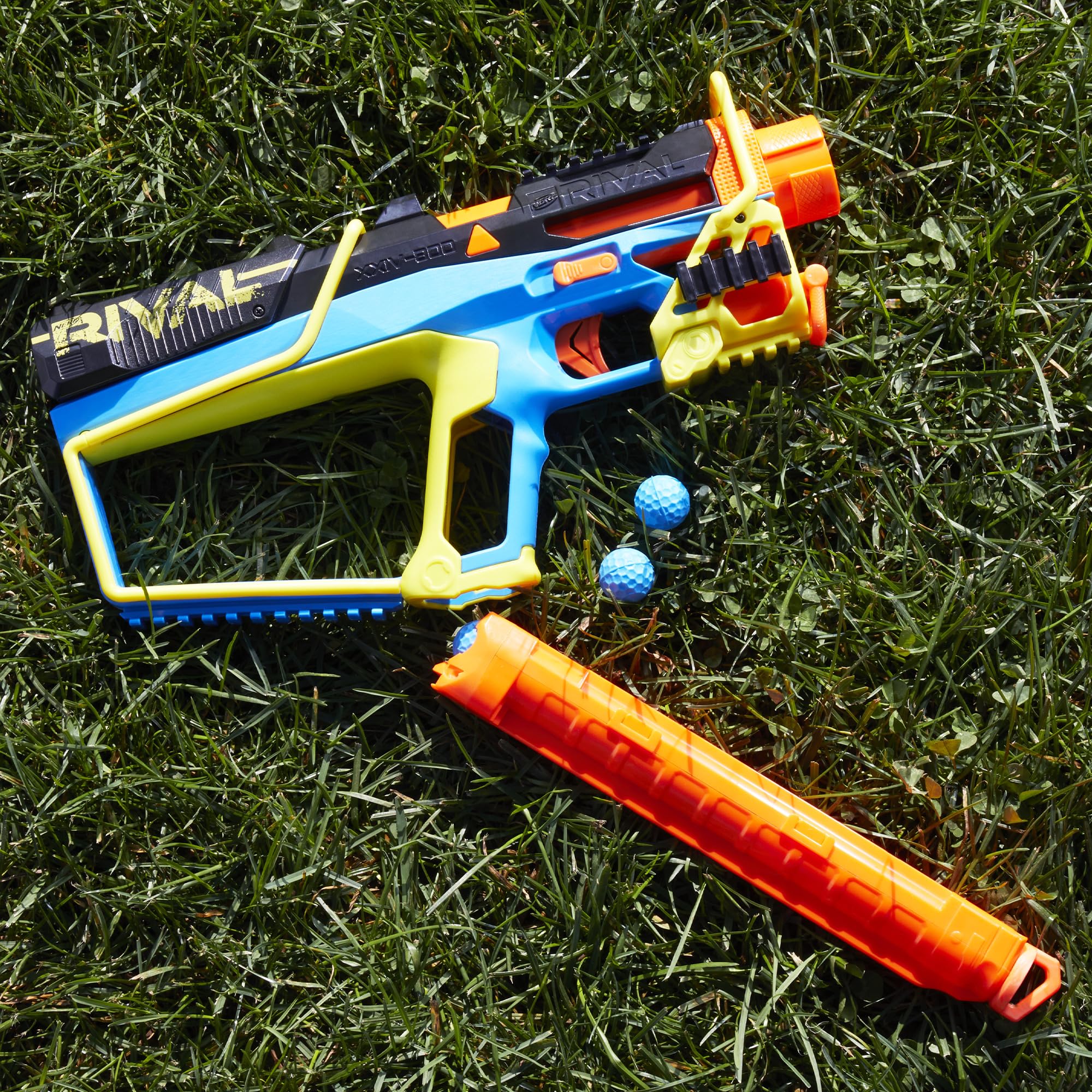 Nerf Rival Mirage XXIV-800 priming slide close-up with crisp action