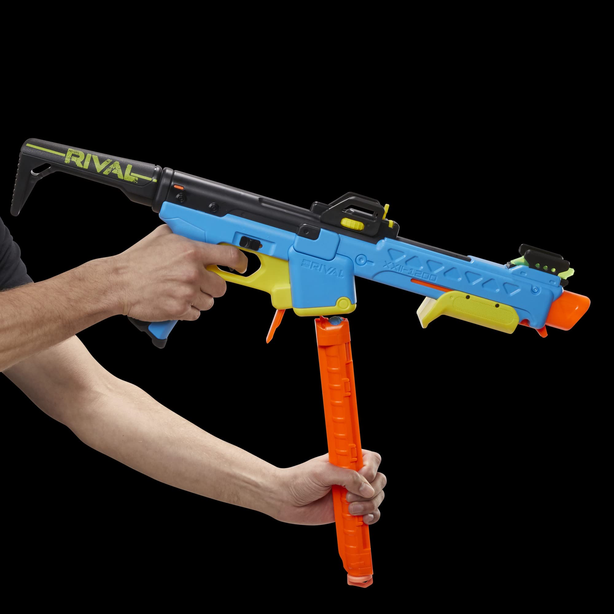 Nerf Rival Pathfinder XXII-1200 fires at 90 fps for consistent play.
