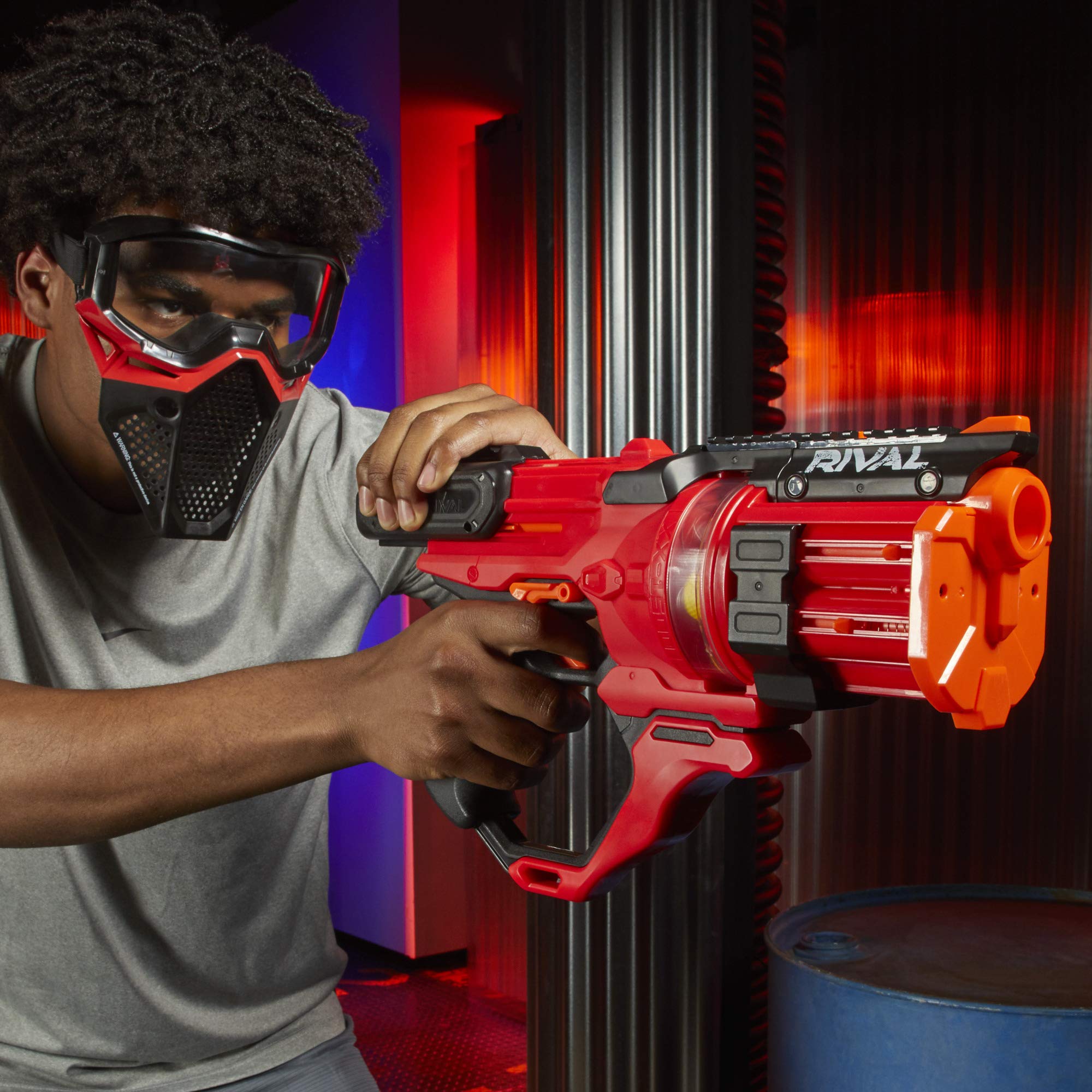Nerf Rival Roundhouse XX-1500 spring-action with trigger lock for safety.