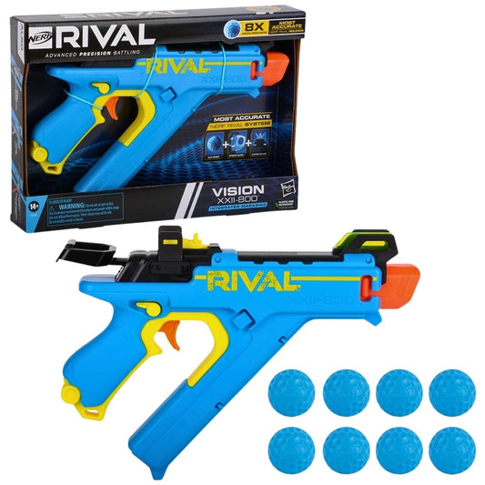 Nerf Rival Vision XXII-800 front view with adjustable sight for precise aim.