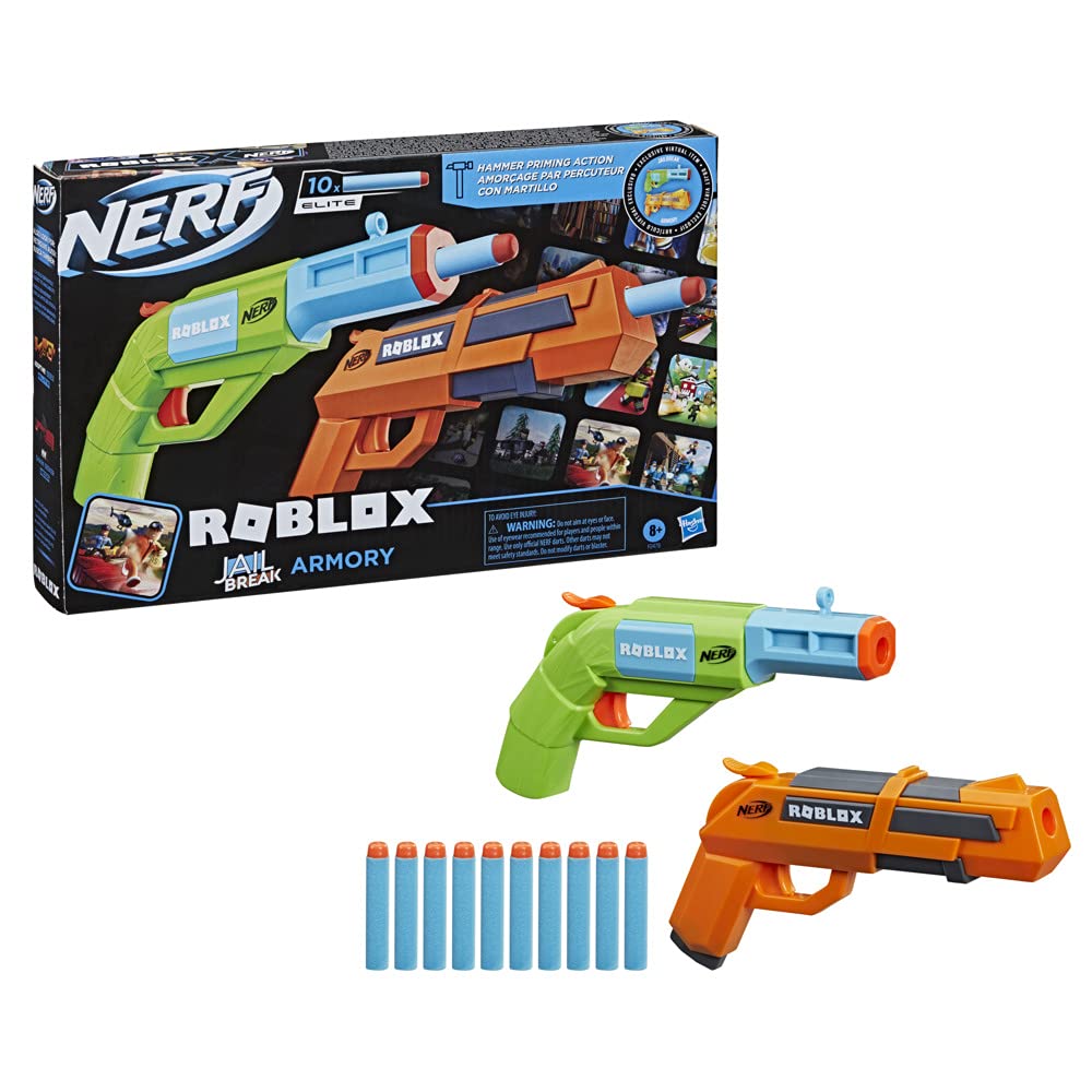 Nerf Roblox Jailbreak Armory blaster pair ready for action indoors