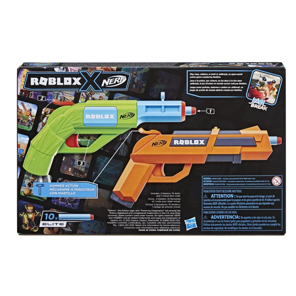 Nerf Roblox Jailbreak Armory packaging display showing two blasters and darts