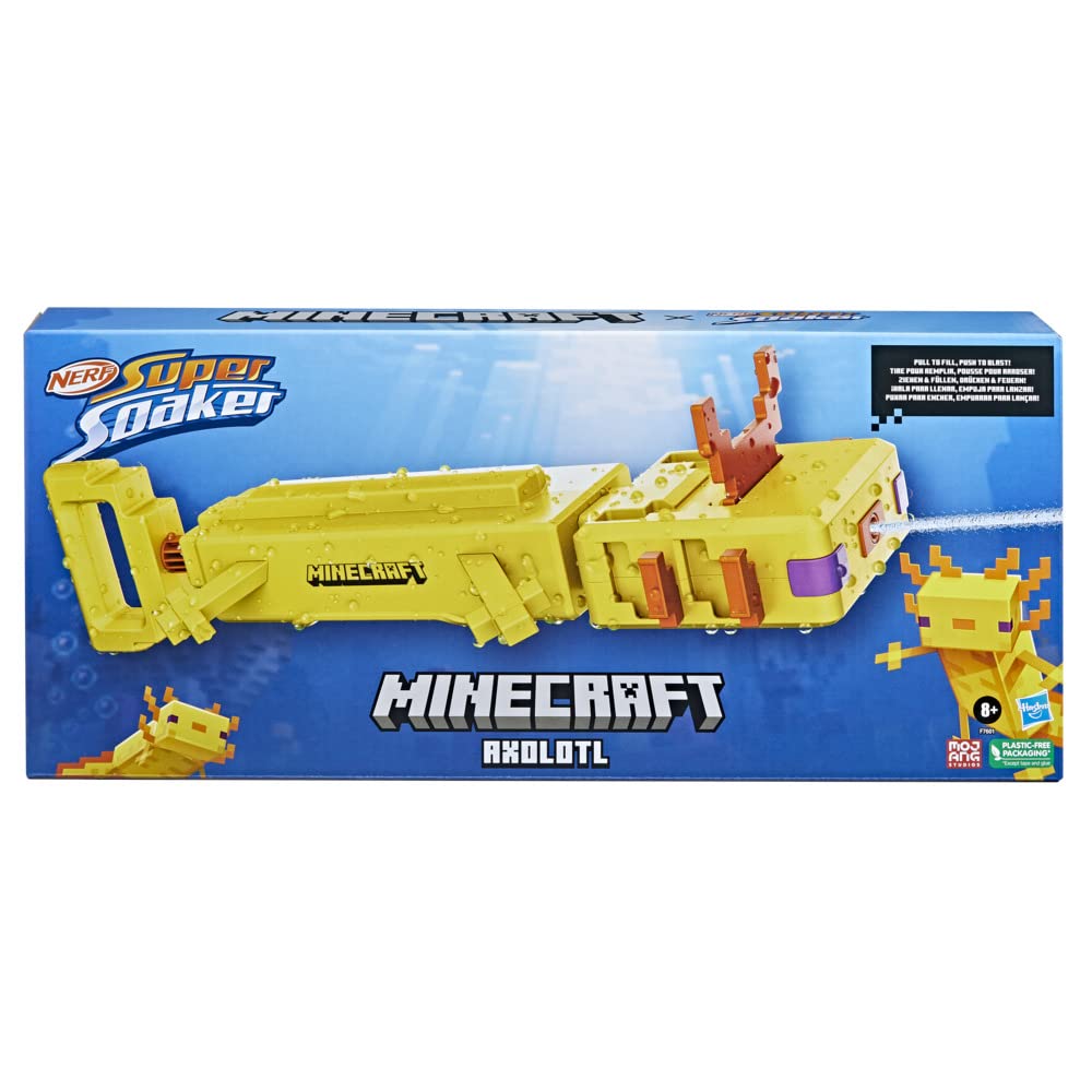 Nerf SOA Minecraft Axolotl blaster dispensing water during action-packed play