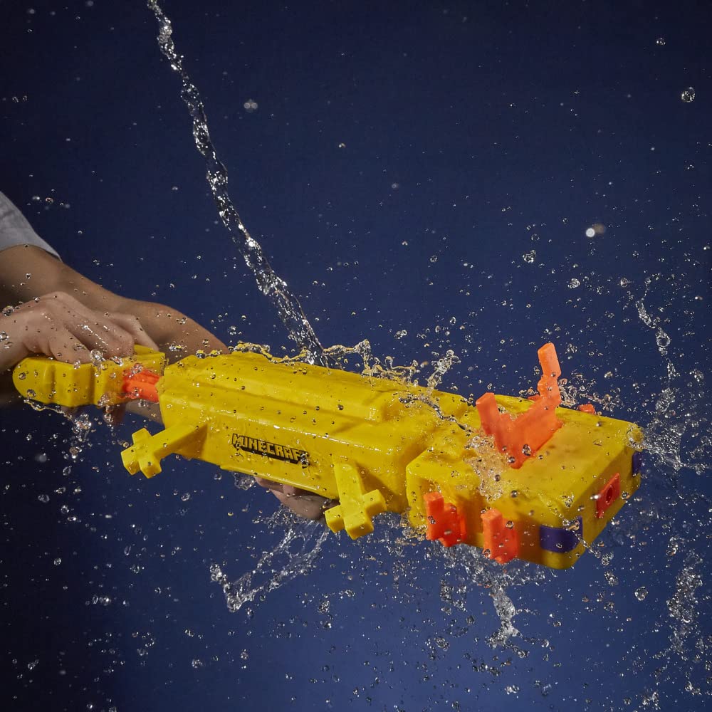Nerf SOA Minecraft Axolotl blaster in hand for quick target practice
