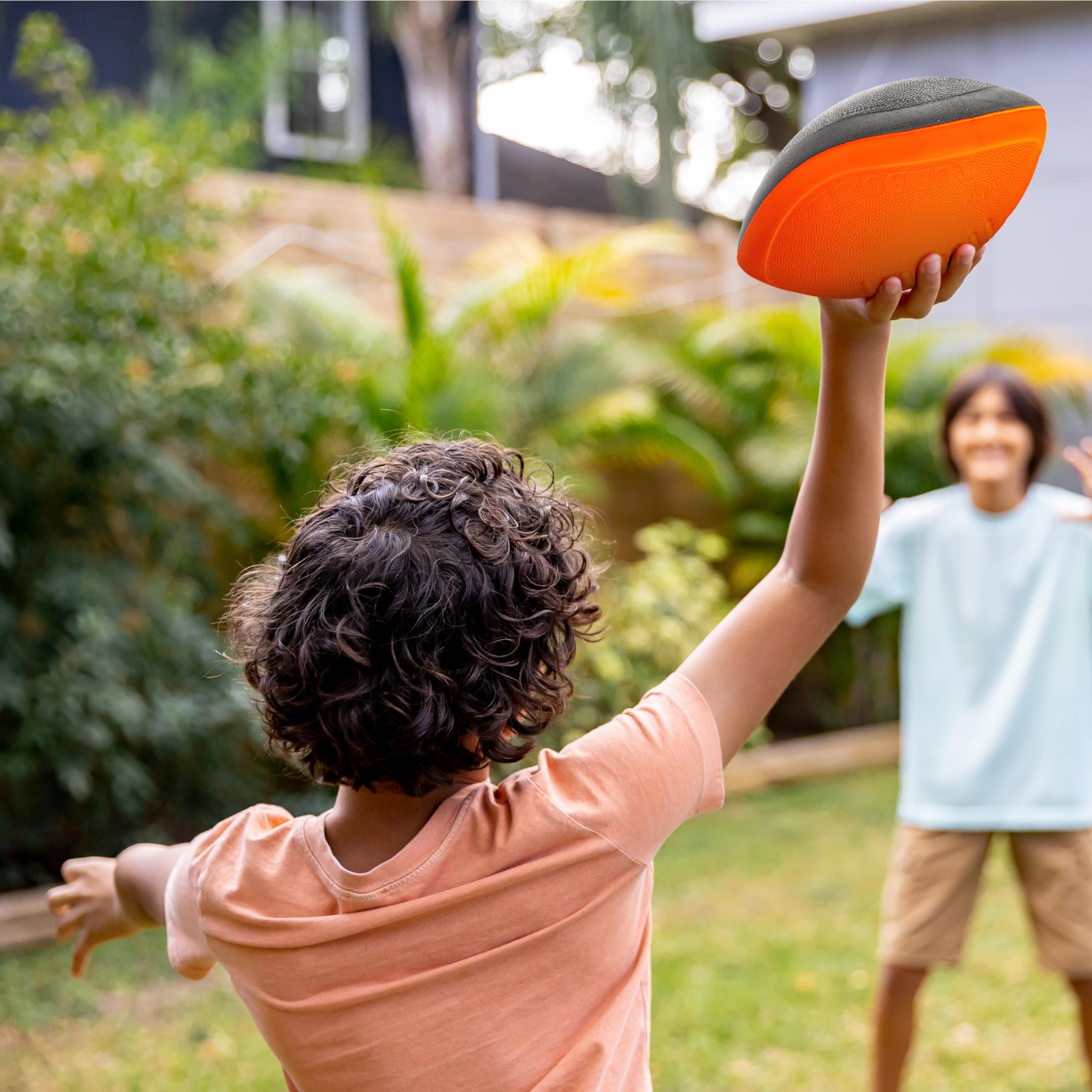 NERF Turbo Jr. foam football stays soft, reducing bounce for safe outdoor play
