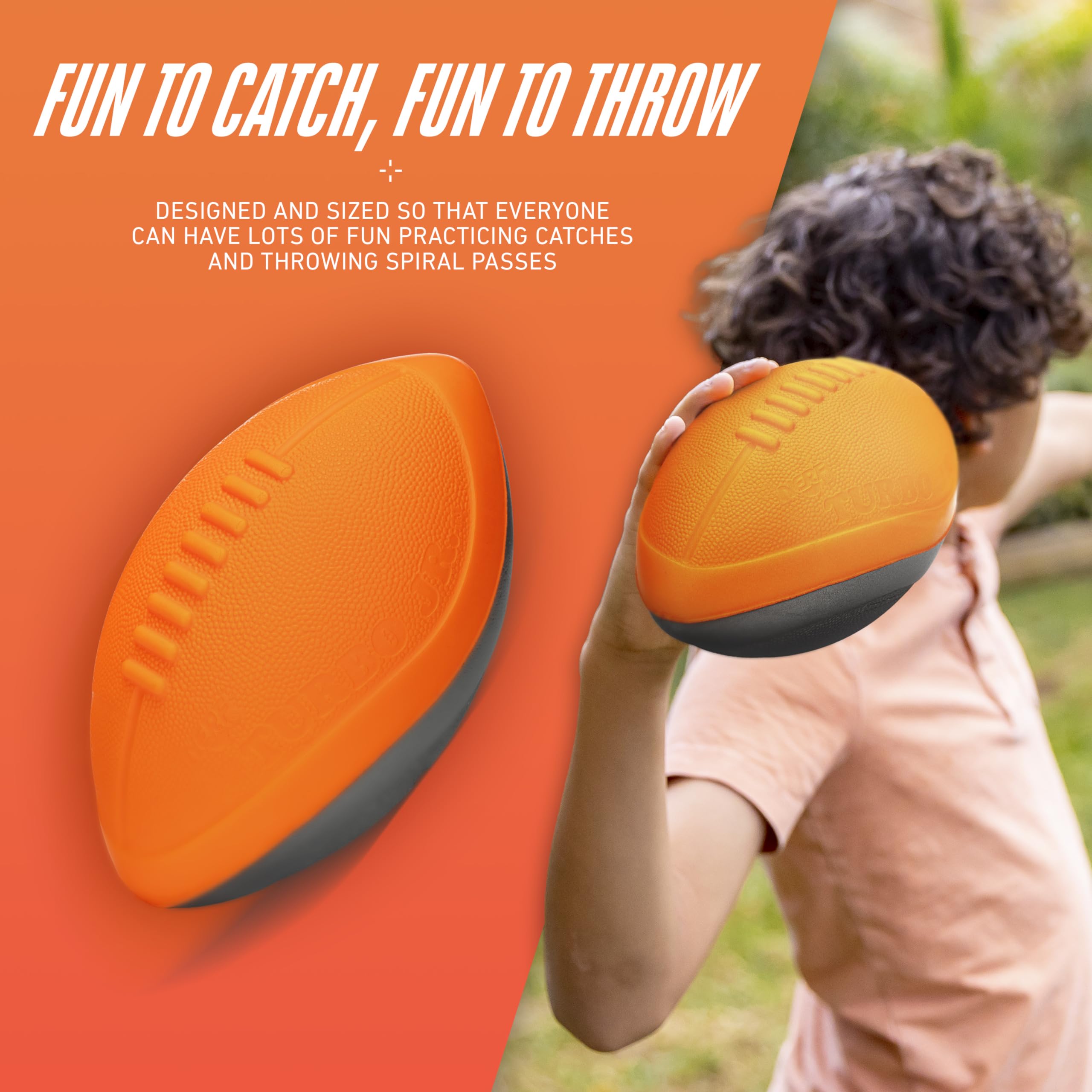 NERF Turbo Jr. foam football catching practice, gentle bounce supports new players