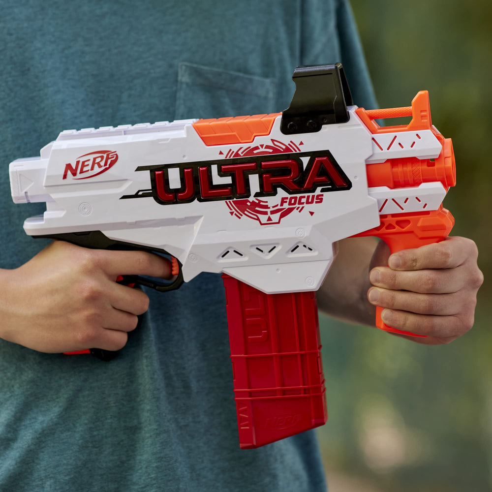 Nerf Ultra Focus removable stock stabilizes aim for steadier shots.