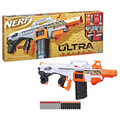 Nerf Ultra Select clips loaded to show rapid-fire capacity during play.