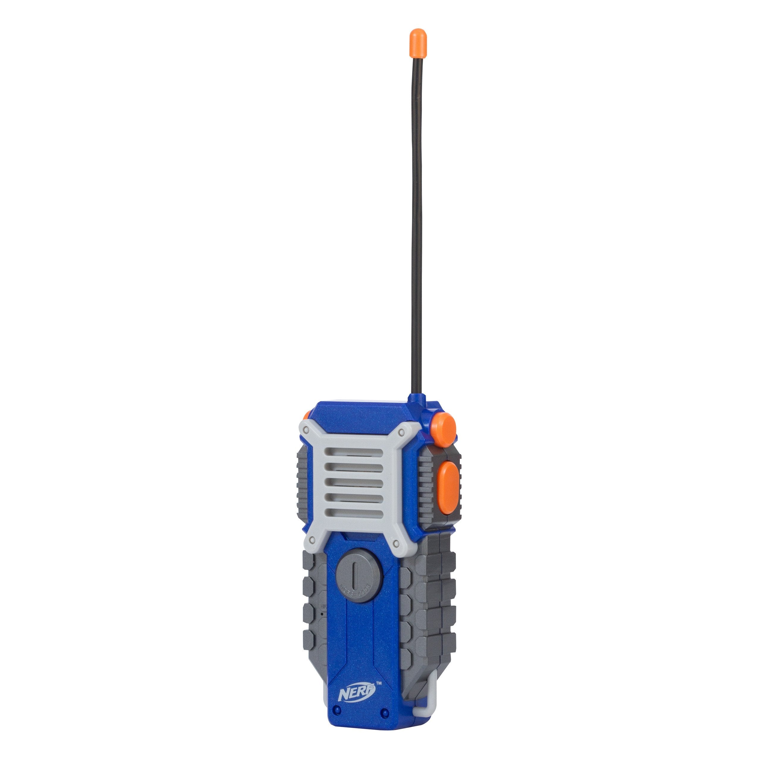Nerf 1000-foot range label on walkie talkie in action