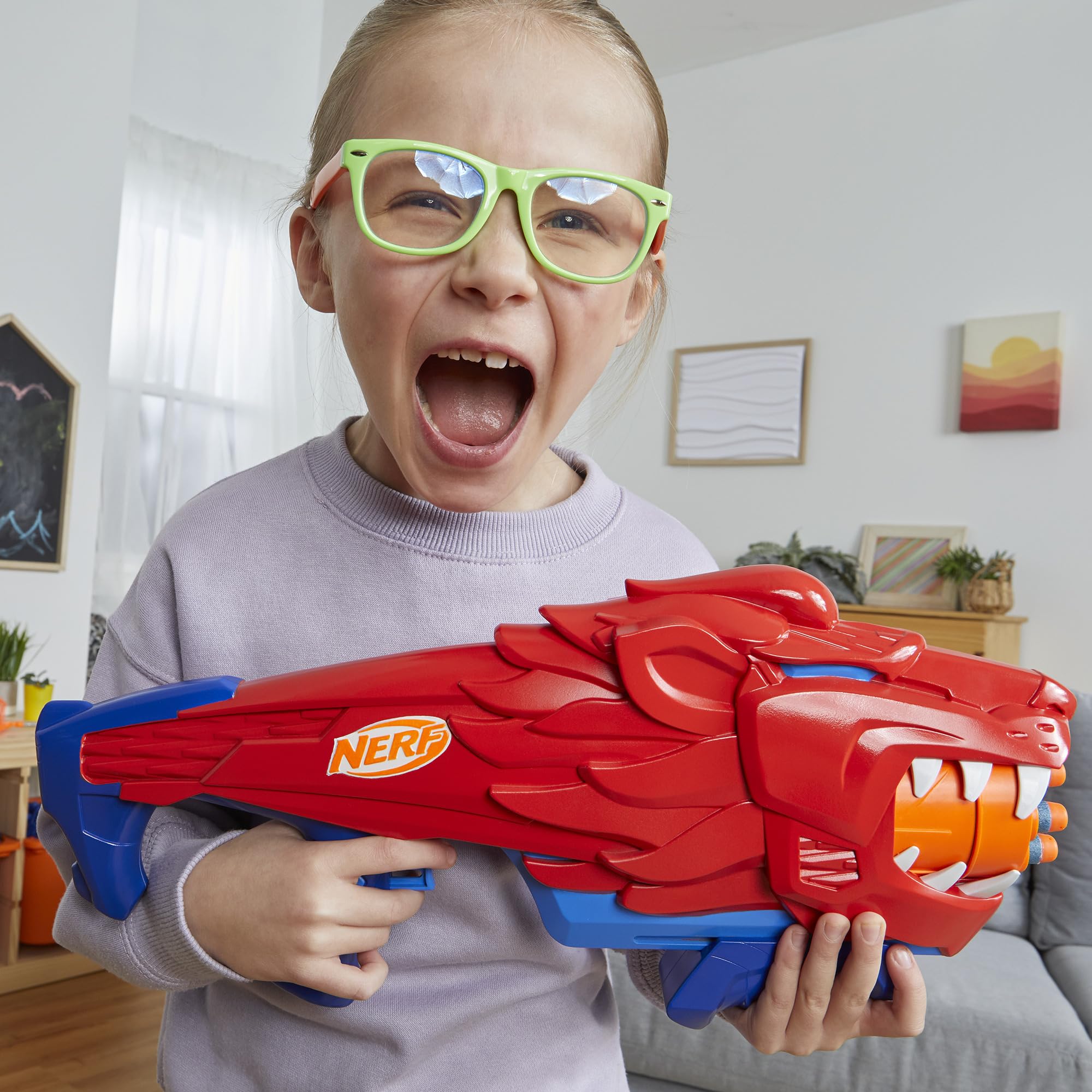 Nerf Wild Lionfury in hand action for portable backyard battles